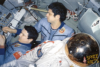 Leonid Kizim and Vladimir Soloviyov at the EVA control panel