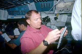 Walker onboard Space Shuttle