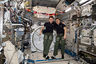 Christina Koch and Anne McClain inside Kibo module