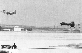 Robert Rushworth in X-15 no. 3 nears touchdown at the end of the third astronaut qualification flight in the X-15 program. 