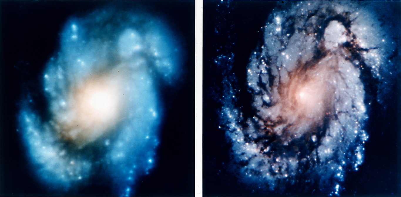 Hubble-Foto vor und nach der Reparatur